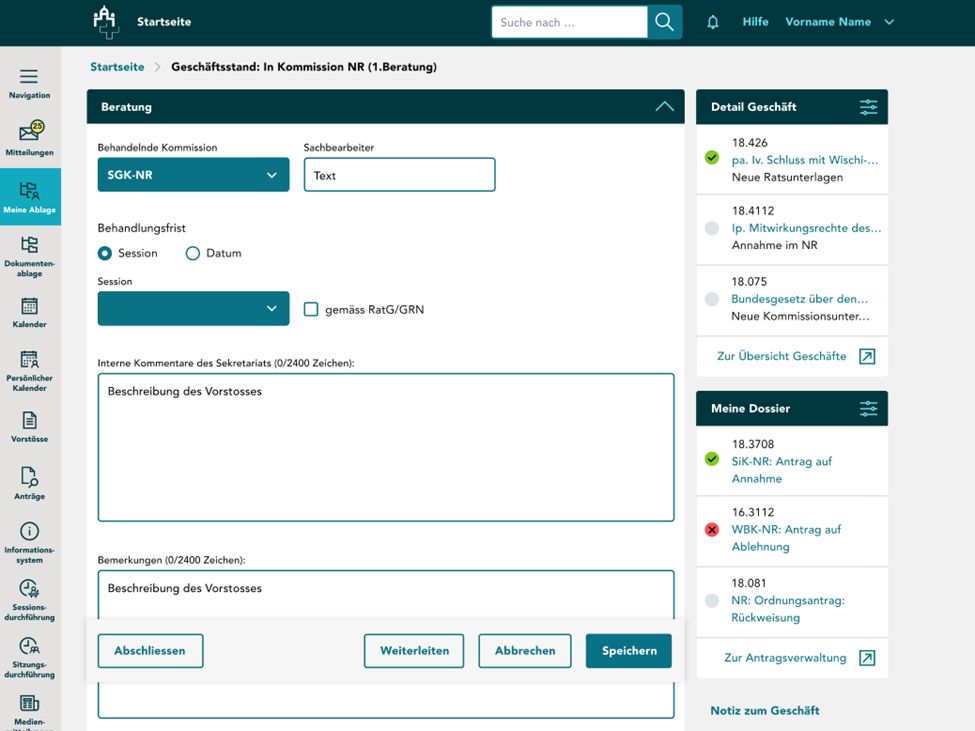 Serviceportal Parlamentsdienste